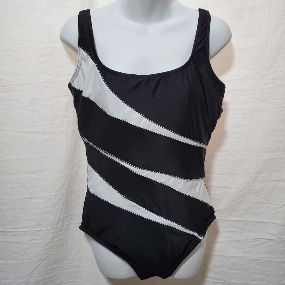 Miraclesuit Colorblock Helix Underwire One Piece Swimsuit‎ Black White Size 16